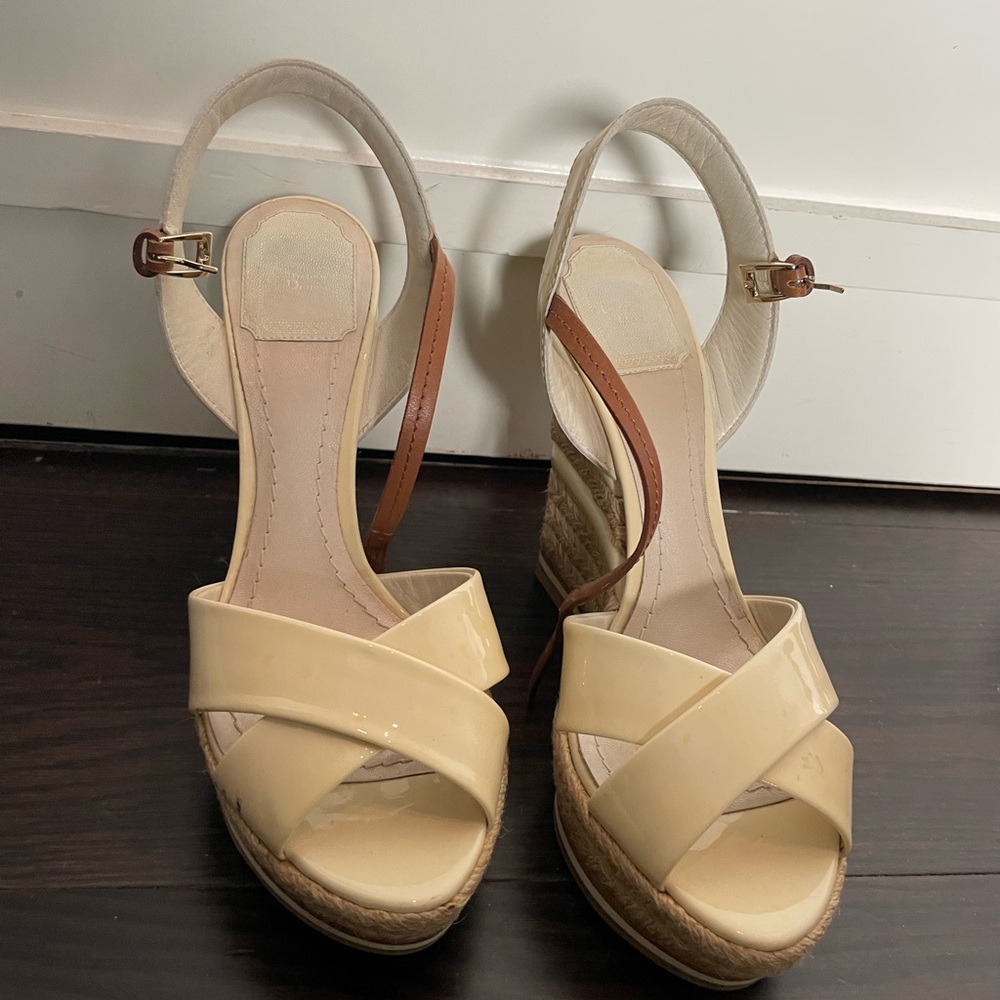 Dior Cream Wedge Shoes with Crisscross Straps